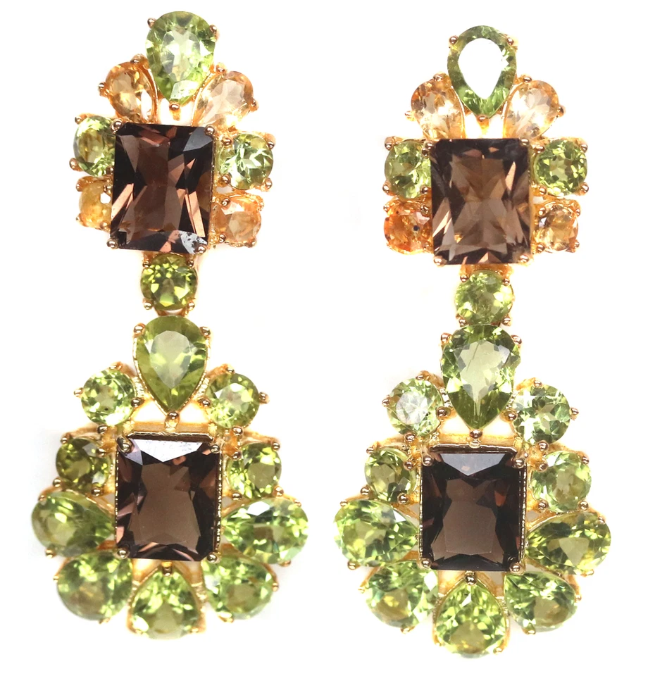 7 X 9 mm. Pendientes de cuarzo ahumado, peridoto, citrino y zafiro de plata de ley 925 Foto 1 de 4