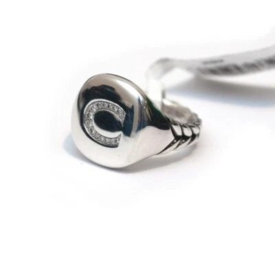Anillo DAVID YURMAN Nuevo Pavé Inicial Letra C Pinky en Diamante y Plata Talla 4 Foto 1 de 4