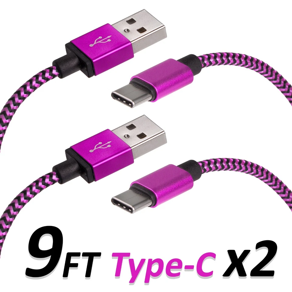 9 FT Type C USB Charger Data Cable For Android Device Type-C High Quality 2 Sets - Image 1 of 3