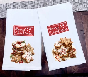 Kitchen Towel Merry Christmas Cookies Dish Towel Ink on 100% Cotton Size 28x28 - Picture 1 of 1