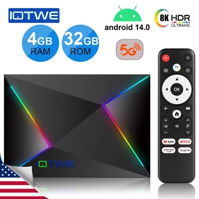 2025 Smart TV BOX Android14 64GB 128GB 2.4G/5G WIFI6 Lettore multimediale Octa Core NUOVO - Immagine 1 di 4