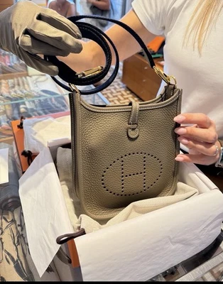 HERMÈS Etoupe GHW Mini Evelyne TPM Bleu Indigo strap, Stamp W w/ Receipt BNWT - Image 1 of 4