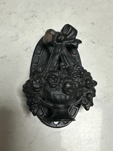 Vintage Cast Iron Door Knocker Victorian Flower Basket Design Black Metal - Picture 1 of 3