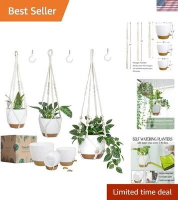 Versátiles macetas colgantes de 3 piezas con macetas de autoservicio - Elegante juego de macramé Foto 1 de 4