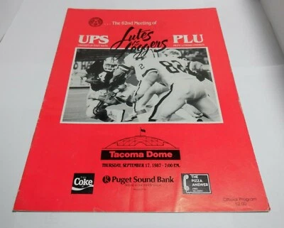 1987 PUGET SOUND vs PACIFIC LUTHERAN COLLEGE FOOTBALL PROGRAM LOGGERS LUTES UPS - Image 1 of 4