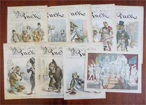 Tammany Hall NYC Corruption 1880's Puck Political Cartoons Lot x 9 color prints - Picture 1 of 10