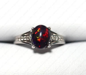 Natural Ethiopian Black Opal Ring,925 Sterling silver, Opal Ring,Gift For Her. - Picture 1 of 6