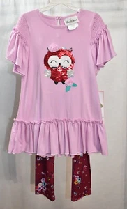 Rare Editions Legging's & Top Set Size 6 Sequin Owl Girl's - Picture 1 of 10