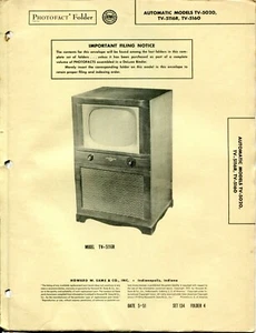 1951 Automatico TV-5020/5116R/5160 Cartella Fotofatto Televisore Manuale di Servizio - Foto 1 di 3