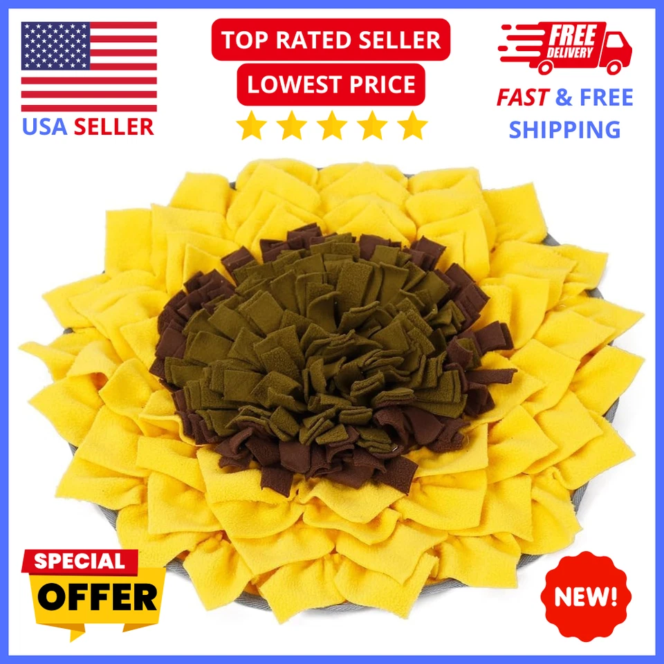 Dog Snuffle Mat 19x19” Sunflower Slow Feeder Puzzle Enrichment Toy Dogs Puppies - Image 1 of 4