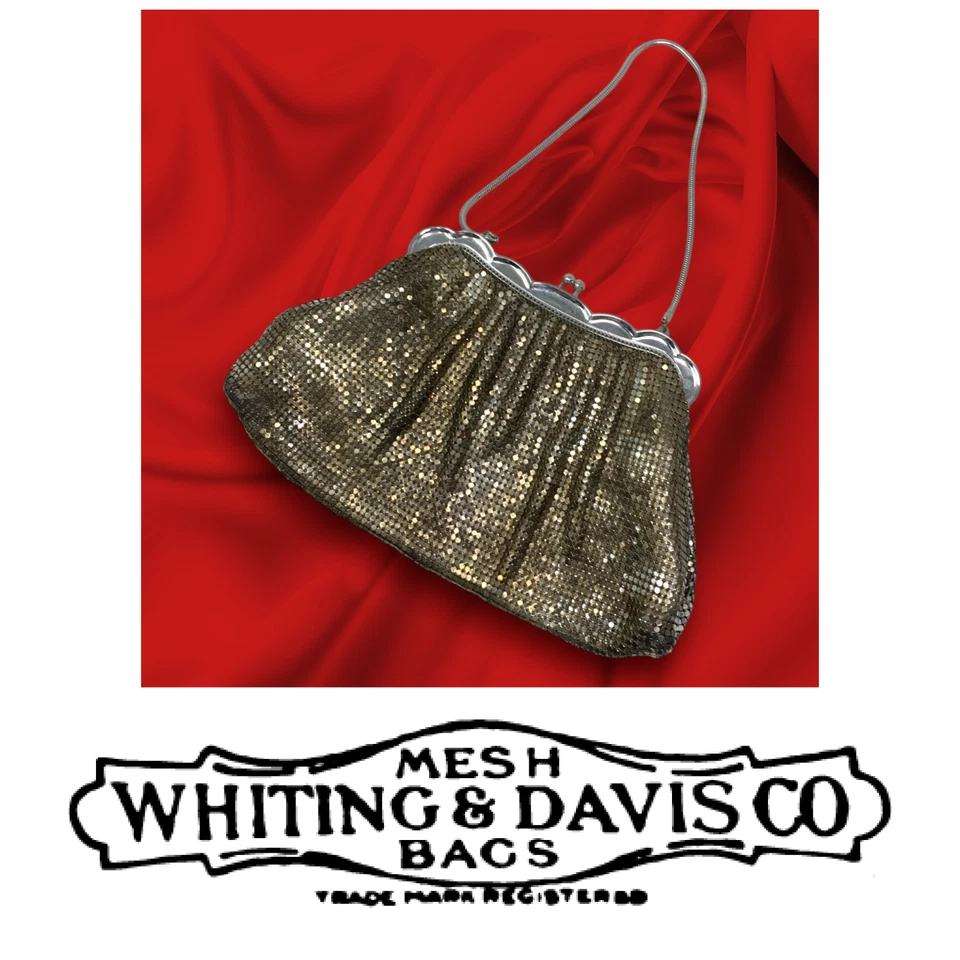 Bolso Cartera De Colección Malla Whiting & Davis Kisslock Metal Dorado Noche Ocasión Especial Foto 1 de 4