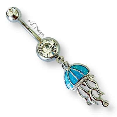 Anillo 14g Blanco Circonita Cuelga Azul Brillo Medusas Peces Playa Vientre (B84) Foto 1 de 2