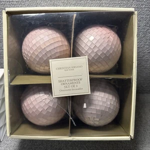 Set 4 Shatterproof Christmas Ornaments Pink Reflective Disco Ball New - Picture 1 of 3