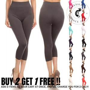 Womens Capri Pants Seamless Stretchy Buttery Soft Yoga Gym Leggings One Size - Picture 1 of 41