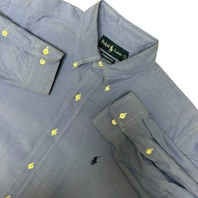 Ralph Lauren Para Hombre Talla 15.5 33 Azul Manga Larga Con Botones De Colección Hong Kong Foto 1 de 4