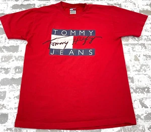 Vintage Tommy Hilfiger Shirt Men Medium Red Tee Spell Out Flag USA 90s Y2K Adult - Picture 1 of 7