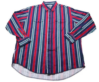 Vintage 90's WRANGLER Western Shirt BRUSHPOPPER Striped X LONG - Sz 18-35 - Image 1 of 4