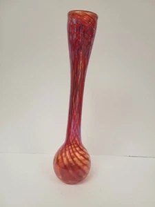 Rare Vintage Iridescent Cranberry Glass Bulbous Vase Swirl Design - Picture 1 of 10