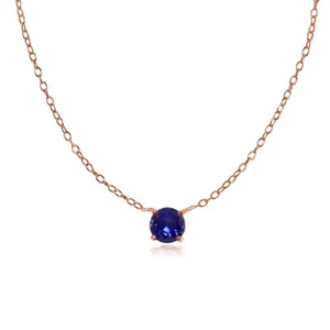 Dainty Round Created Blue Sapphire Choker Necklace in Rose Gold Plated Silver - Picture 1 of 4