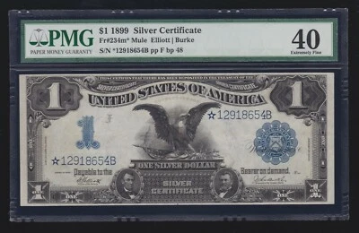 US 1899 $1 Black Eagle Silver Certificate *STAR NOTE* FR 234m* PMG 40 XF (654*) - Image 1 of 2
