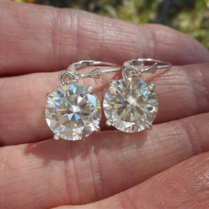 3.5 TCW Moissanite Women's Lever Back Drop/Dongle Earring In 925 Sterling Silver - Picture 1 of 8