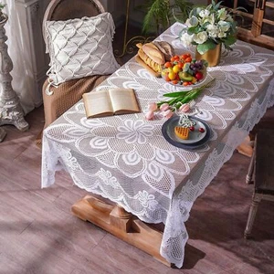 59x90" White Vintage Embroidered Lace Tablecloth Table Cover Wedding Party Decor - Picture 1 of 7