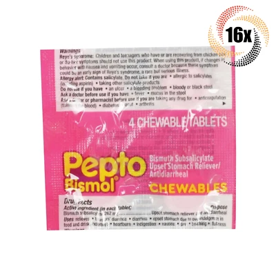 16 paquetes Pepto Bismol masticables alivio estomacal molesto | 4 tabletas por paquete Foto 1 de 4