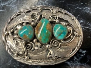 Navajo Buckle by GA and Turquoise Sterling Silver vintage - Picture 1 of 4