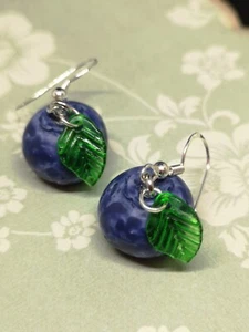 Blueberry Silver Plated Earrings Food/Fruit - Picture 1 of 4