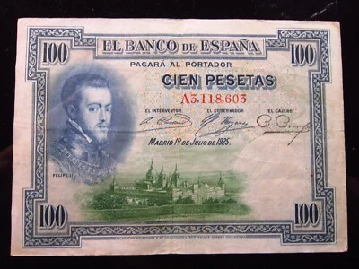 Billete España 100 Pesetas 1925 a8h8603 Banco de España Dinero Foto 1 de 2