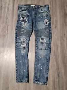 PREME Denim Devotion Distressed Moto Jeans Mens Sz 36x33 - Picture 1 of 7