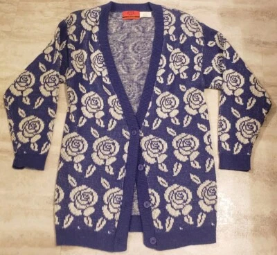 Cárdigan Suéter Rosas Para Mujer Metra Jantzen De Colección Hecho en Estados Unidos Púrpura Talla M Foto 1 de 4