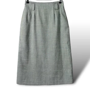 VTG 90s Houndstooth Skirt Womens 10 Grey Wool Pencil Slit Belt Loop High Waist - Picture 1 of 11