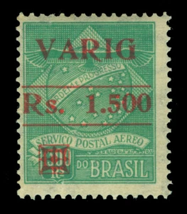 BRAZIL 1927 AIRMAIL - VARIG - Surch. 1500r/1300r green Scott # 3CL11 mint MH - Picture 1 of 2