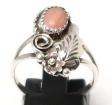 GORGEOUS STERLING SILVER FLORAL TEXTURED PINK CORAL RING size 8