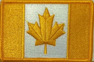 CANADA Flag Iron-On  Patch Gold & White Version, Gold Border #14 - Picture 1 of 1