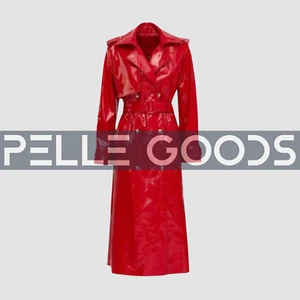 Womens Red Vinyl Trench Coat Black PVC Vinyl Trench Coat Shiny Womens Rain Coat - Picture 1 of 7
