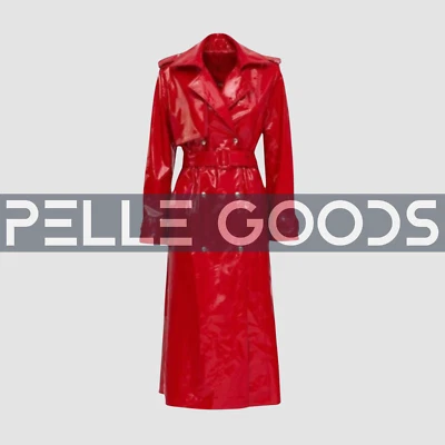 Womens Red Vinyl Trench Coat Black PVC Vinyl Trench Coat Shiny Womens Rain Coat - Image 1 of 4
