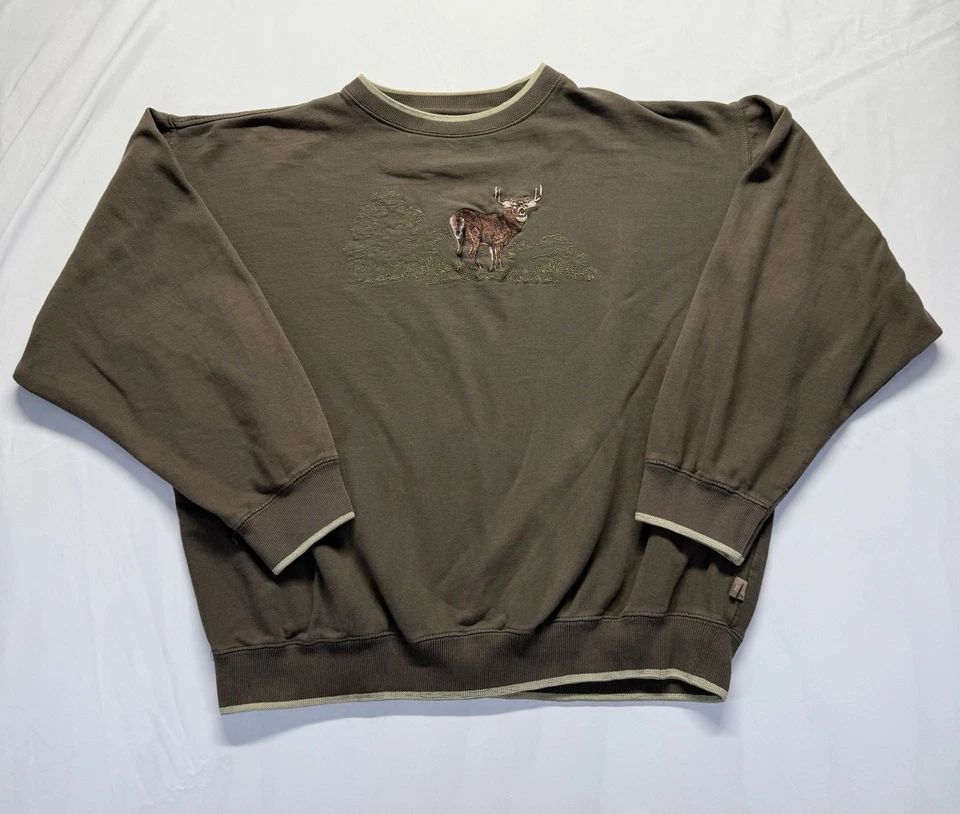 Sudadera De Colección Años 90 Vida Exterior Ciervo Para Hombre XL Verde Oliva Bordada Naturaleza Foto 1 de 4