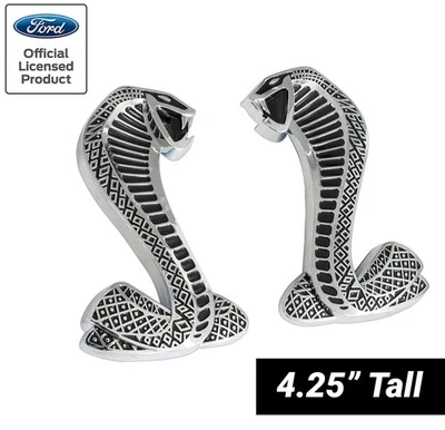 2007-2014 Shelby GT500 4.25" Cobra Snake Fender Side Emblems Black & Chrome Pair - Image 1 of 4