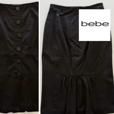 BEBE Y2K Falda Plisada Vintage Cintura Alta Negra Talla 8 EE. UU. Botón Frontal Foto 1 de 4