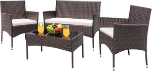 Greesum Patio Furniture 4 Pieces Conversation Sets Outdoor Wicker Rattan Chairs - Picture 1 of 8