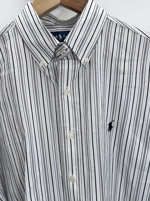 Polo Ralph Lauren Large White Black Long Sleeve Striped Button Down Custom Fit - Image 1 of 4