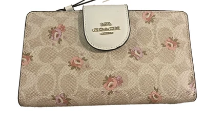 New Coach Tech Phone Wallet Signature leather brown pink Floral Print wristlet - Image 1 of 4