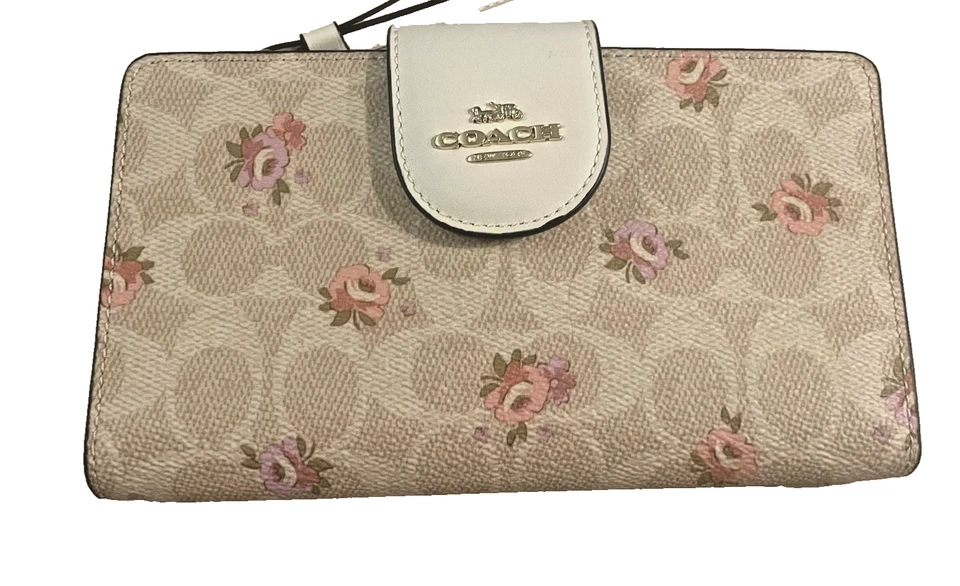 New Coach Tech Phone Wallet Signature leather brown pink Floral Print wristlet - Image 1 of 4