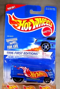 1996 Hot Wheels #372 First Edition 6/12 VW BUS Blue w/Black Drag Wheel-Chrome5Sp - Picture 1 of 5