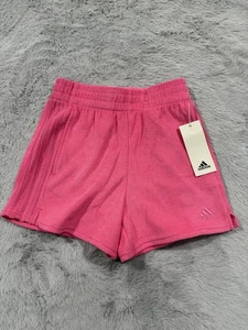 Adidas Shorts Girls Medium Terry Cloth Regular Fit 3 Stripes Athletic New - Picture 1 of 6