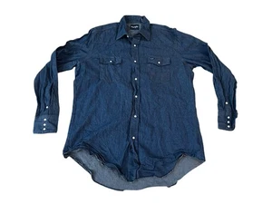 Vintage Wrangler Dark Heavy Denim Mens XL Tall Pearl Snap L/S Shirt VTG - Picture 1 of 6