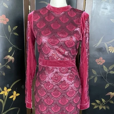 Vestido Lette Para Mujer Rojo Borgoña Lentejuelas Fiesta Formal Cóctel Talla Grande Foto 1 de 4