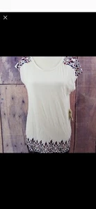 New Lucky Brand Womens Size X Small Embroidered Yoke Basic T-Shirt, Off-White - Picture 1 of 4